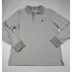 Brooks Brothers Men's Polo Slim Fit Long Sleeve Striped Grey White Medium Preppy